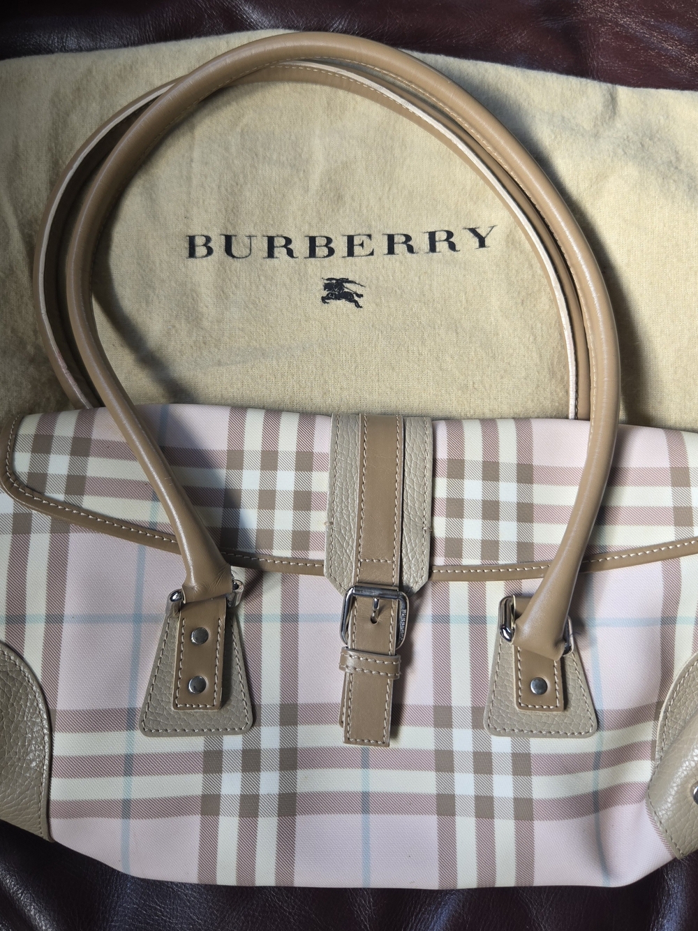 Burberry Beige and Pink Check Shoulder Bag